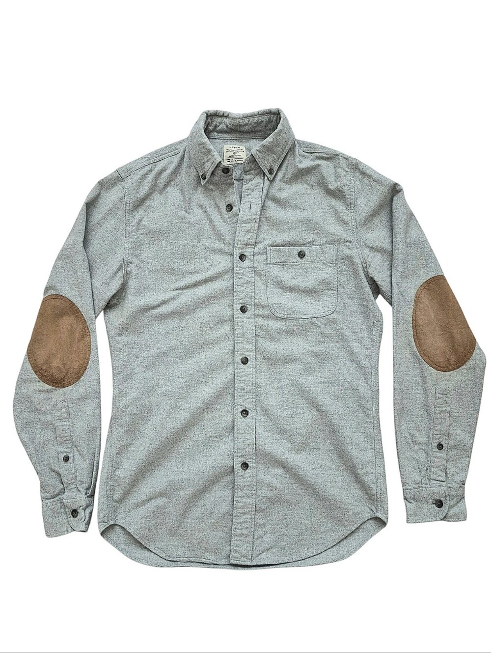 J. Crew Grey Cotton Flannel Work shirt XS Faux Suede Elbow Patch Button Down